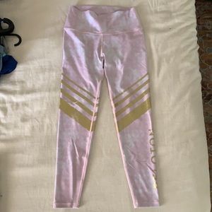 Peloton pink distressed gold foil leggings
